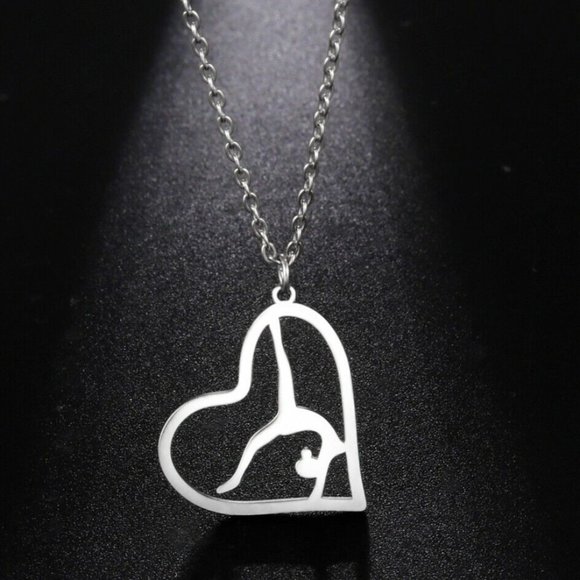 Silver Gymnastics Girl‎ Heart Necklace, Great Gifts - Dancer, Dancing Rhythmic - Picture 1 of 6